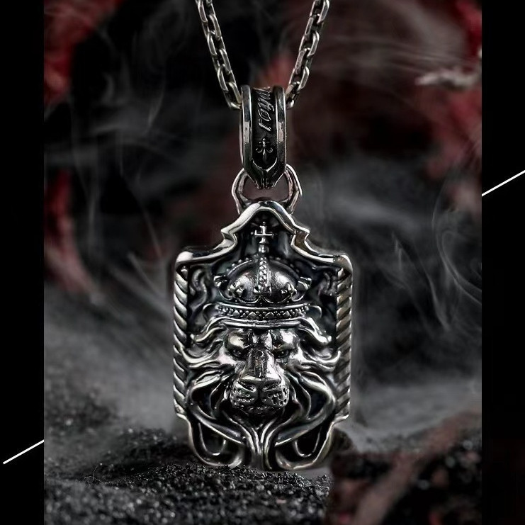 925 เงินสเตอร์ลิง Retro Seiko จี้ Crown Lion King สามมิติ