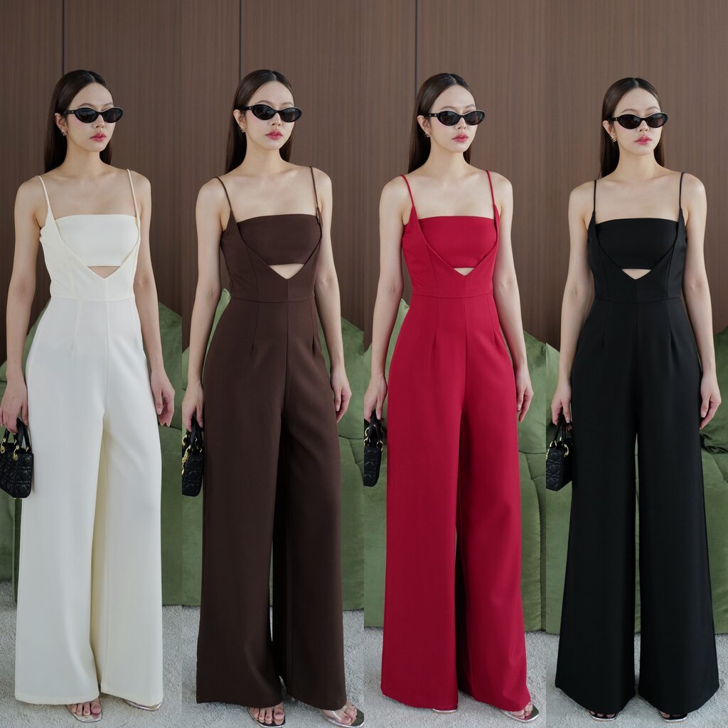 #5352 HILOOK ชุดเชต งาน2ชิ้น ครอปเกาะอกชิปหลัง + จั้มยาวสายเดี่ยวเว้าลึกๆหน้าและหลัง