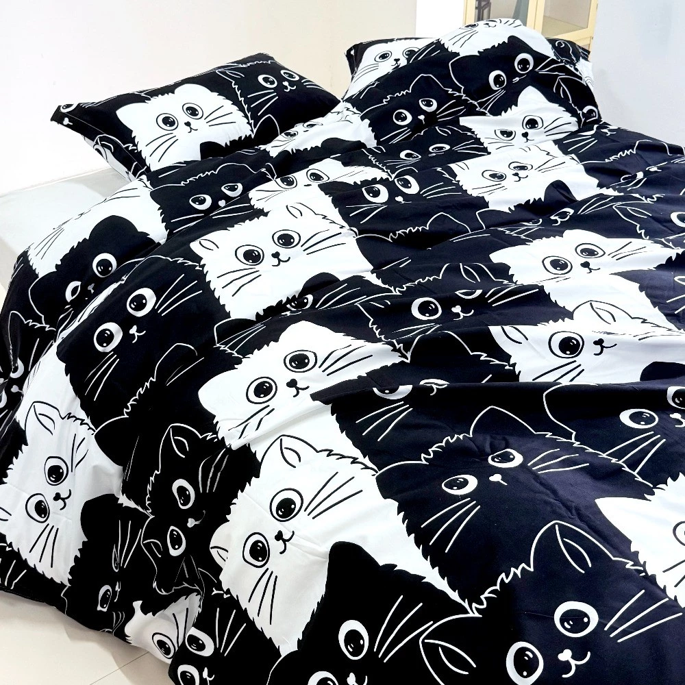 Modern Monochrome ชุดเครื่องนอน 4 ชิ้น ลายดอกไม้และแมว 3ฟุต 5ฟุต 6ฟุต thumbnail 9