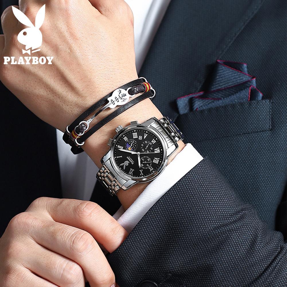 นาฬิกาplayboyของแท้นาฬิกานาฬิกาข้อมือผู้ชาย2025ยอดฮิตแฟชั่นกันน้ำสแตนเลสเรืองแสงนาฬิกาอัพเกรดกล่องขอ