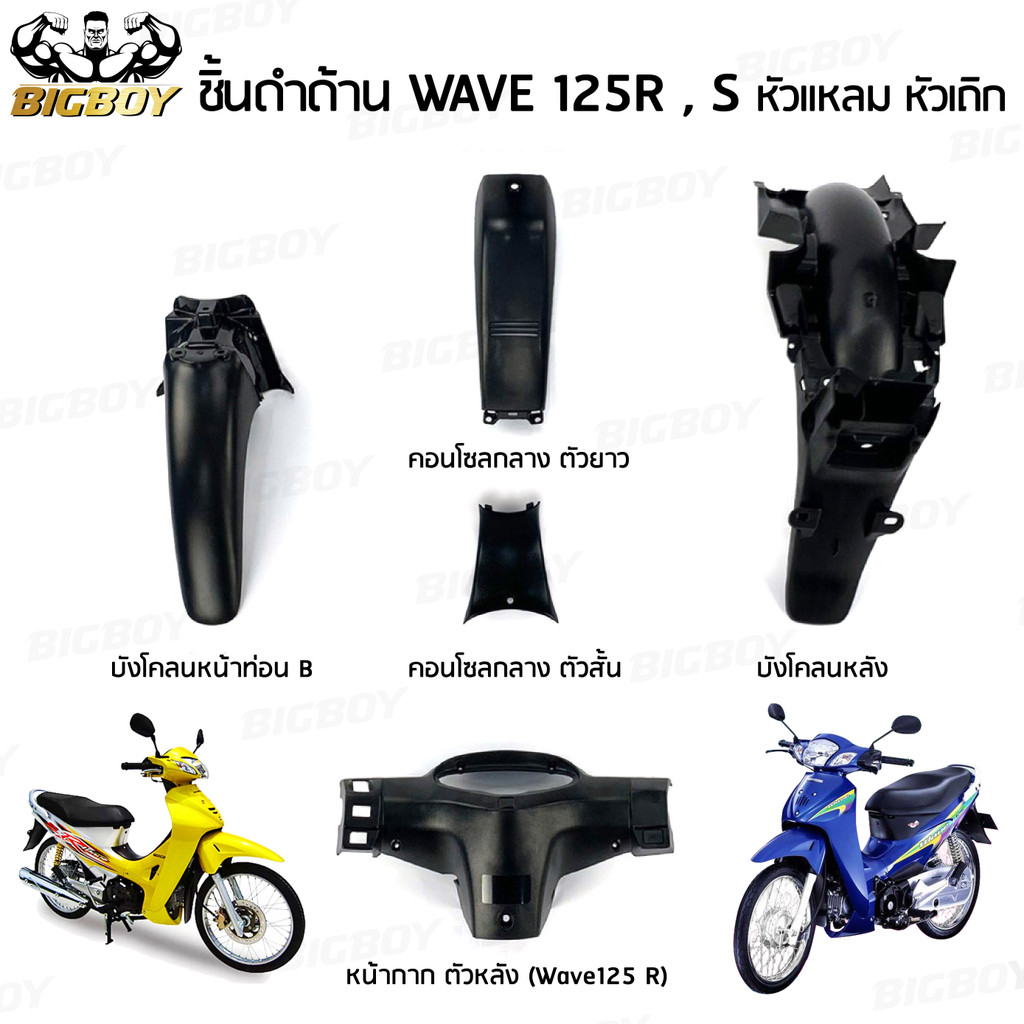 ชิ้นดำเวฟ125R ชิ้นดำเวฟ125S ชิ้นดำด้านเวฟ Wave125R , S หัวแหลมหัวเถิก ชิ้นดำHonda Wave125R , S ชิ้นพลาสติกดำเวฟ125R NCA