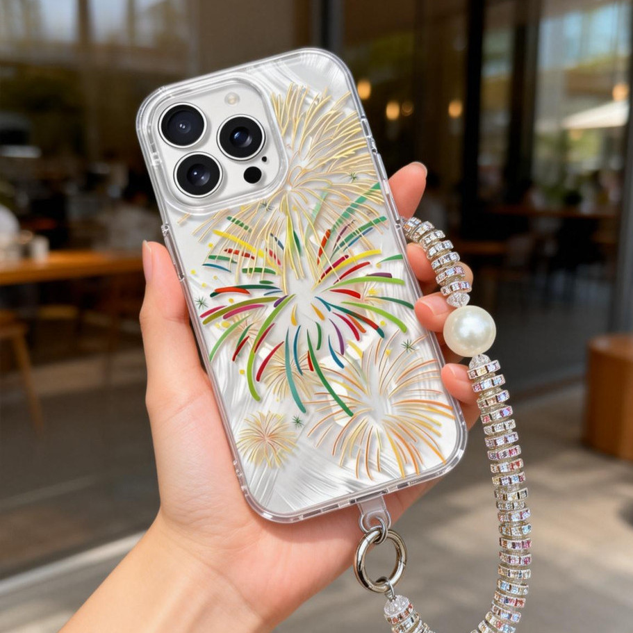 💖Nov💖ลายดอกไม้ไฟสีสันสดใส ไร้สายชาร์จ พร้อมสายคล้อง เคส iPhone 17PROMAX เคสไอโฟน 13PRO 16PRO 15 14PL