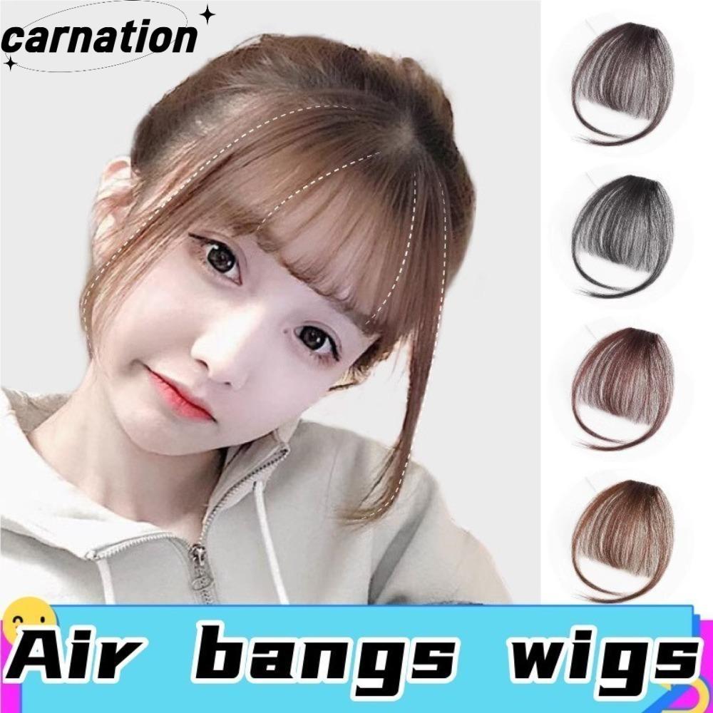 CARNATION Air Bangs Hairpiece สําหรับสาวสังเคราะห์ Mini Fake Bangs, ผู้หญิงสีดําสีน้ําตาล Hairpiece 