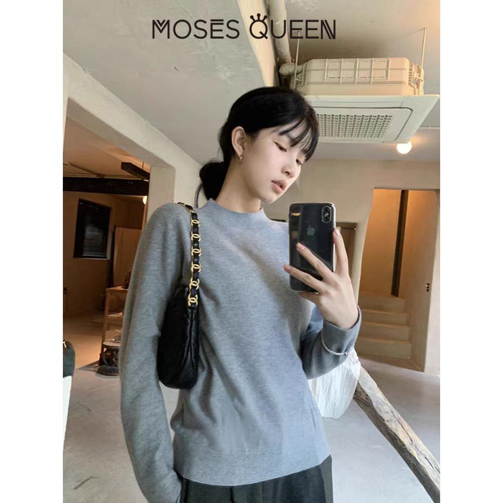 MOSESQUEEN เสื้อกันหนาวแบบถักคอว่าว สำหรับผู้หญิง สไตล์เรียบง่าย เหมาะสำหรับการเดินทางและการแต่งตัวในชีวิตประจำวัน #59756