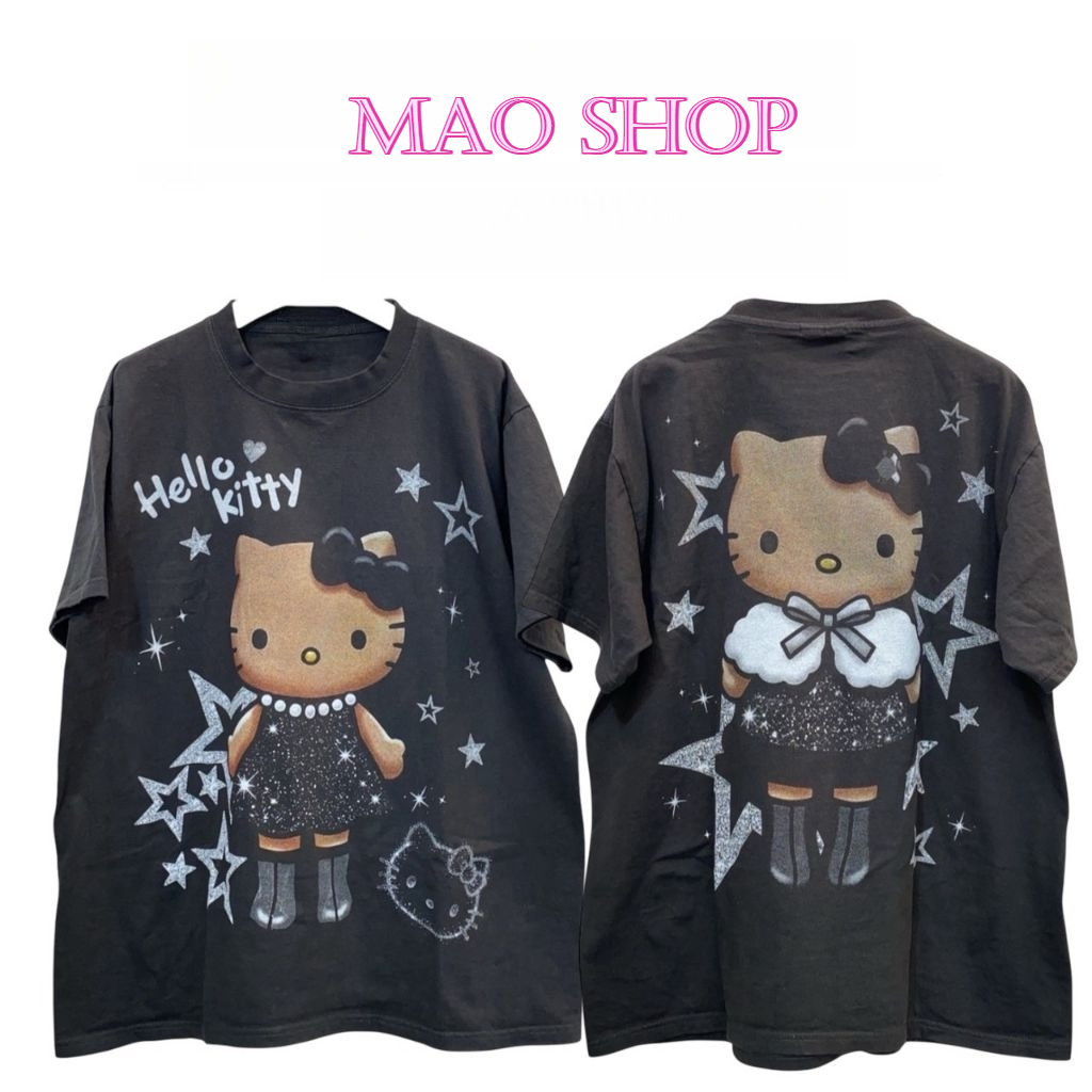 COD✅ (จัดส่งในกรุงเทพฯ) MAO Shop เสื้อทีชผู้หญิงสไตล์เกาหลี สติ๊กเกอร์การ์ตูนน่ารัก ฤดูร้อน oversize