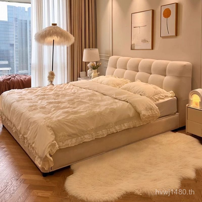 Bubble Bed Cream Small Apartment Style Master หนังแท้ Soft Storage Simple 1.5m Bed Fu 1.8m Modern Be