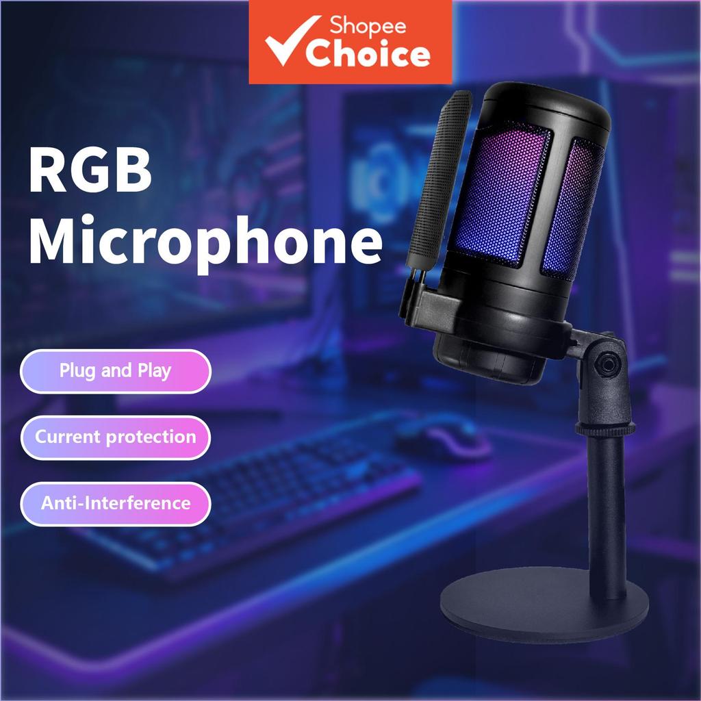 ไมโครโฟนคอนเดนเซอร์ USB RGB สําหรับคอมพิวเตอร์พีซีสําหรับเล่นเกมมืออาชีพ Podcast Mic