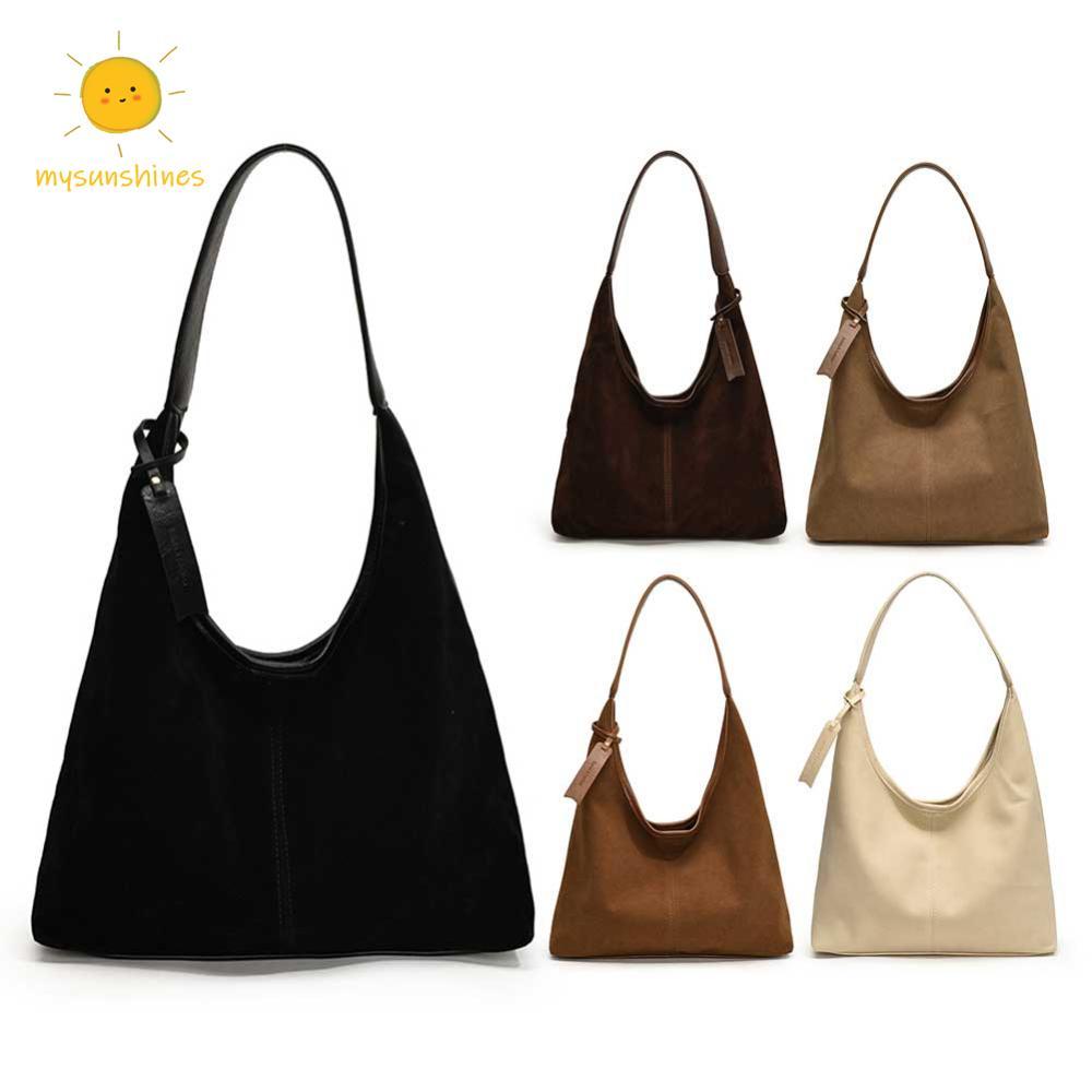 ✿ใหม่! Frosted Suede Slouchy Tote กระเป๋าสะพายขนาดใหญ่สำหรับผู้หญิง ทรงแฟชั่นสีทึบ เหมาะสำหรับใช้งานกลางแจ้ง