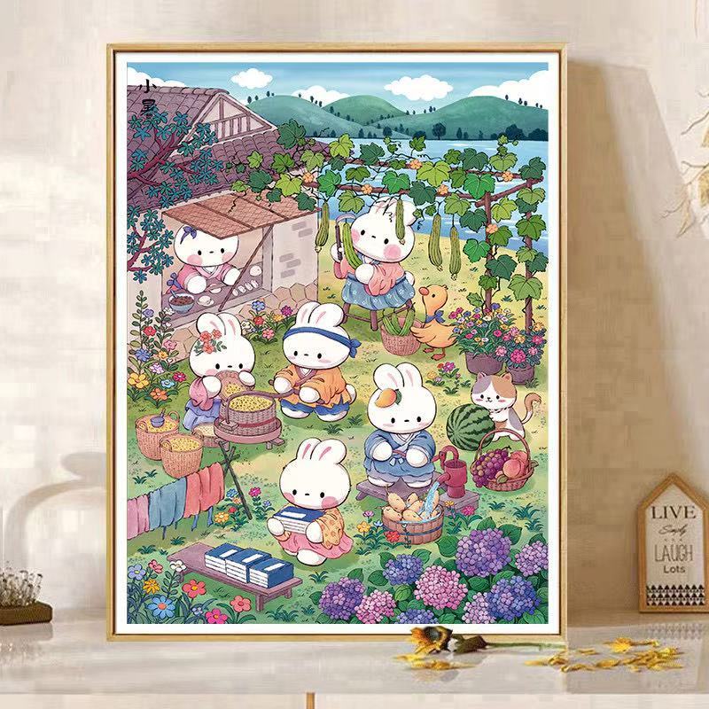 ปักครอสติสสัตว์น่ารักสัตว์เลี้ยงกระต่ายการ์ตูนสไตล์เย็บปักถักร้อยมือประณีต - รูปที่ 3