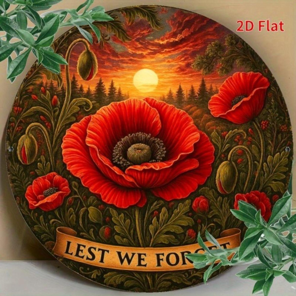 HELLOYOUNG อลูมิเนียม Red Poppy Wall Art Memorial Day Sunset Silhouette Remembrance ANZAC Day Decor 