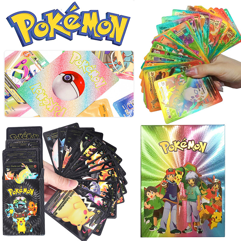 Pokemon Gold ฟอยล์สีเงิน Vmax GX Energy การ์ดคอลเลกชัน 55 ชิ้น Pikachu Energy Card ของขวัญ