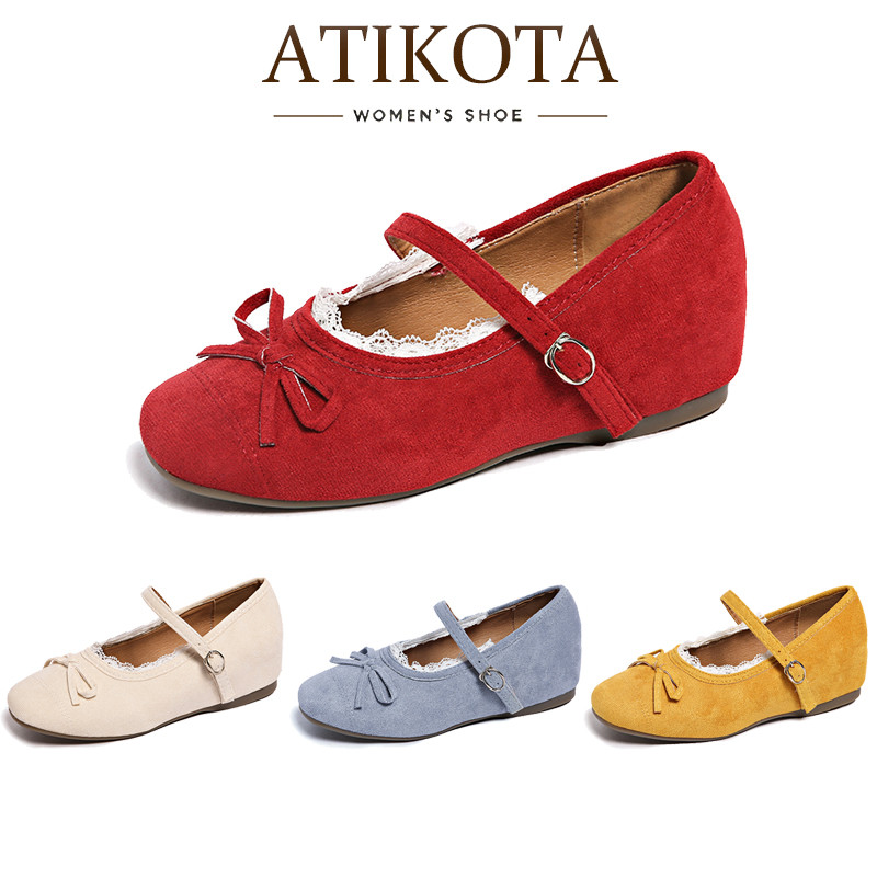 Atikota รองเท้าแตะแฟชั่นสำหรับสตรี ตกแต่งด้วยโบว์และลายลูกไม้ เรียบง่าย ใส่สบาย
