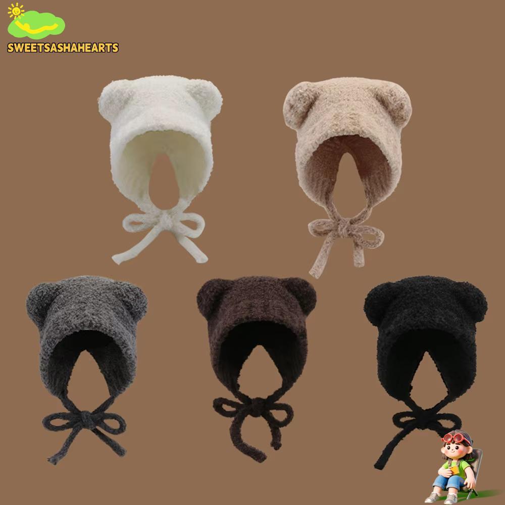 หมวกขนสัตว์หูหมี Y2K Beanies แบบอบอุ่น สำหรับป้องกันลมหนาวได้ดี