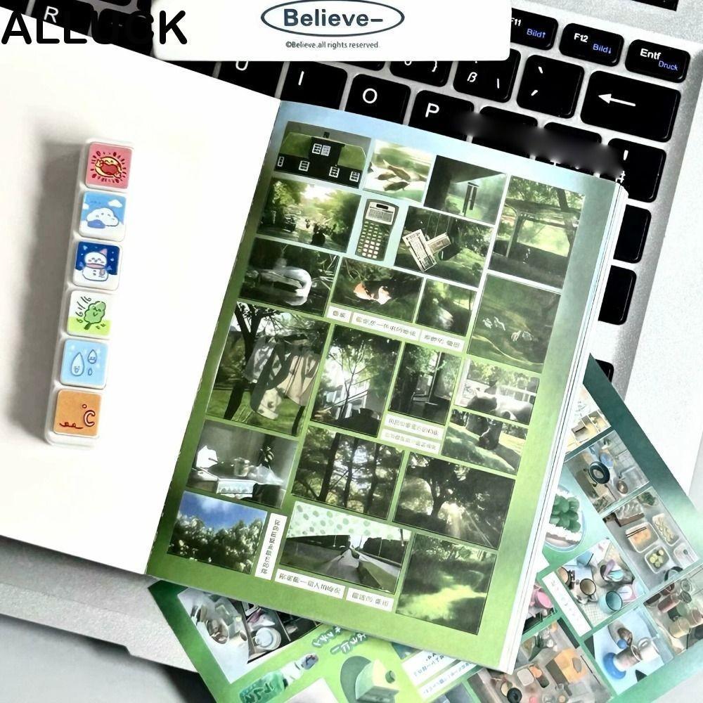 ALLUCK หนังสือสติกเกอร์  Y2K, Landscape สติกเกอร์หนังสือ Diy ไดอารี่คู่มือ การ์ดสติกเกอร์ตกแต่ง Kawaii 24 หน้า