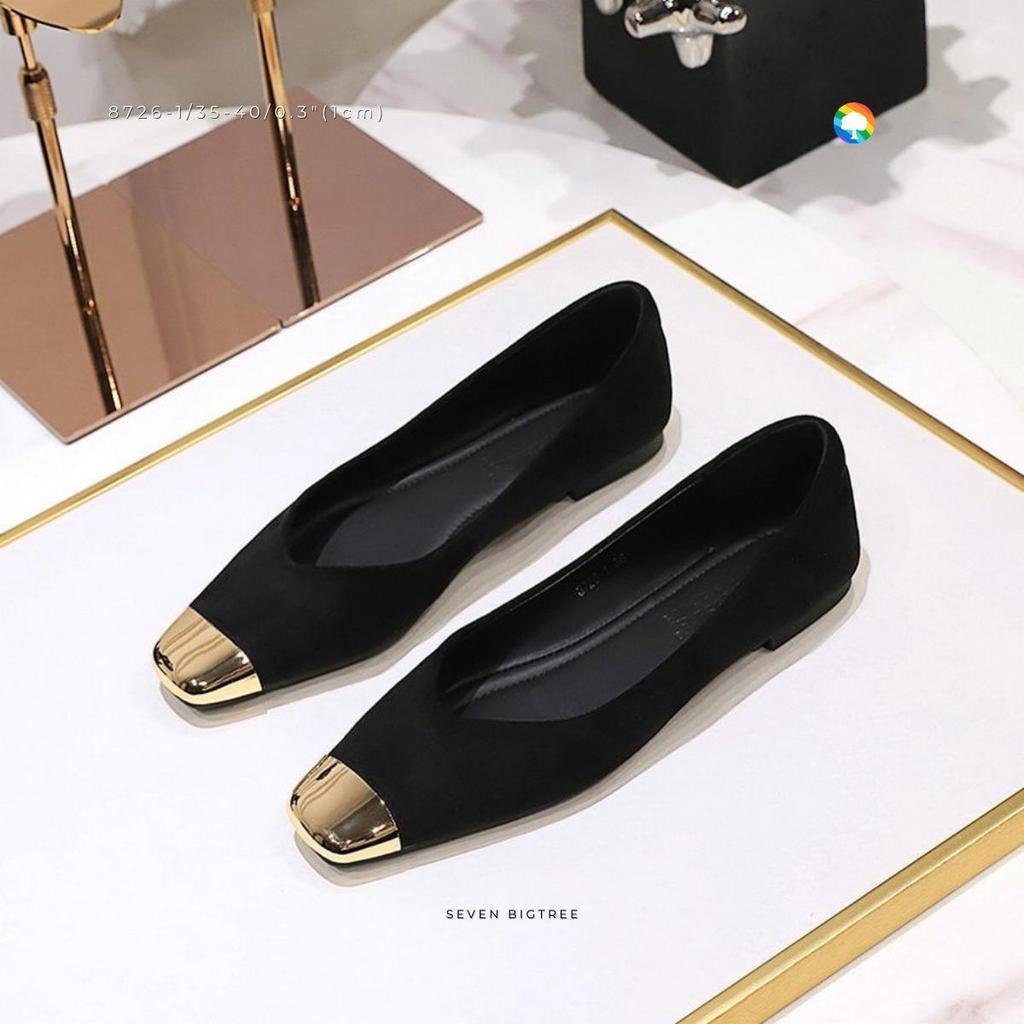 Suede Flat รองเท้าหนังกลับหัวทอง Gold Cap Flat | เรียบหรู ใส่ทำงานสวย รหัส 8726-1 สูง 0.3"(1cm) Size 35-40
