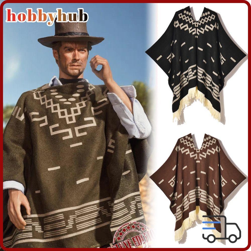 HOBBYHUB Western คาวบอย Cape, หนาฤดูหนาว Warm ถัก Fringed เสื้อสวมหัว Mantle, แฟชั่นเลียนแบบแคชเมียร์ Wraps ผ้าพันคอสําหรับผู้หญิง Man
