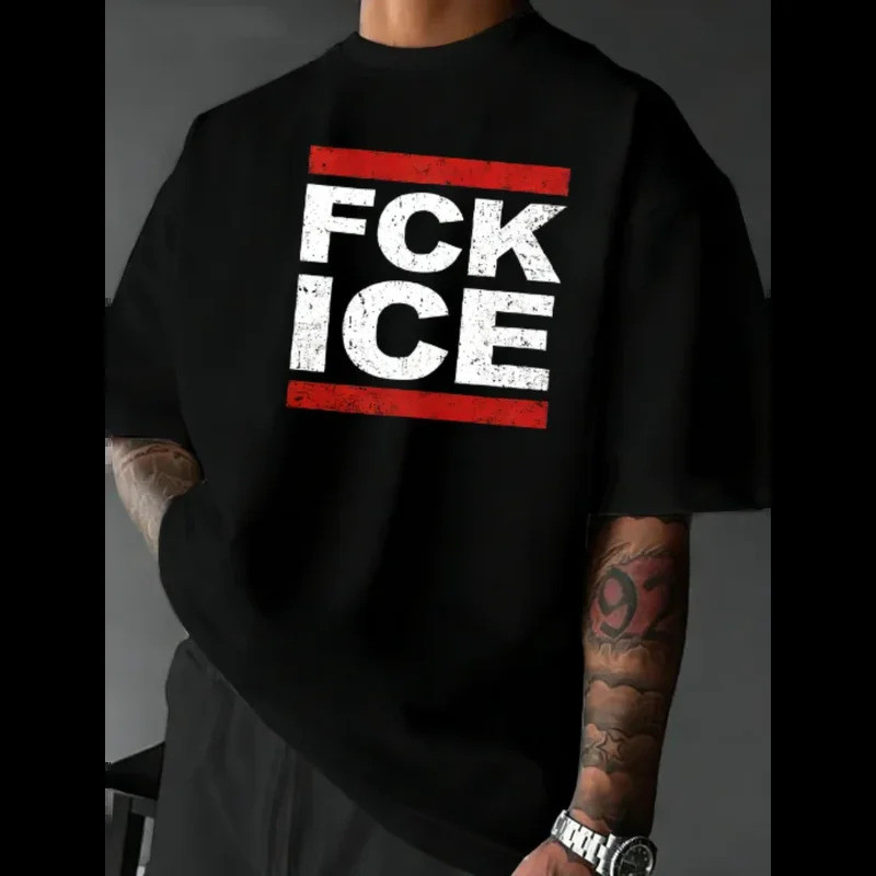 เสื้อยืดคอตตอน 100% พิมพ์ลาย FCK ICE รุ่นใหม่ปี 2026 สำหรับผู้ชายและผู้หญิง เสื้อแขนสั้นคอกลมสไตล์เร