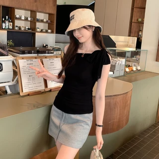 JJ Shop​💜พร้อมส่ง เสื้อแขนกุดแฟชั่นผู้หญิง สีพื้น ไหล่เฉียง เข้ารูป สไตล์ลำลอง เซ็กซี่ ใส่สบาย ผ้า-FY5179