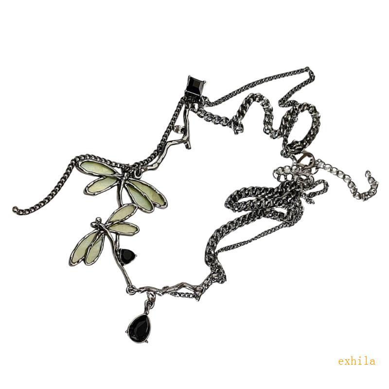 Elegant Gunmetal Odonate Pendant Necklace Unique Clavicle Chain Fashion Jewelry