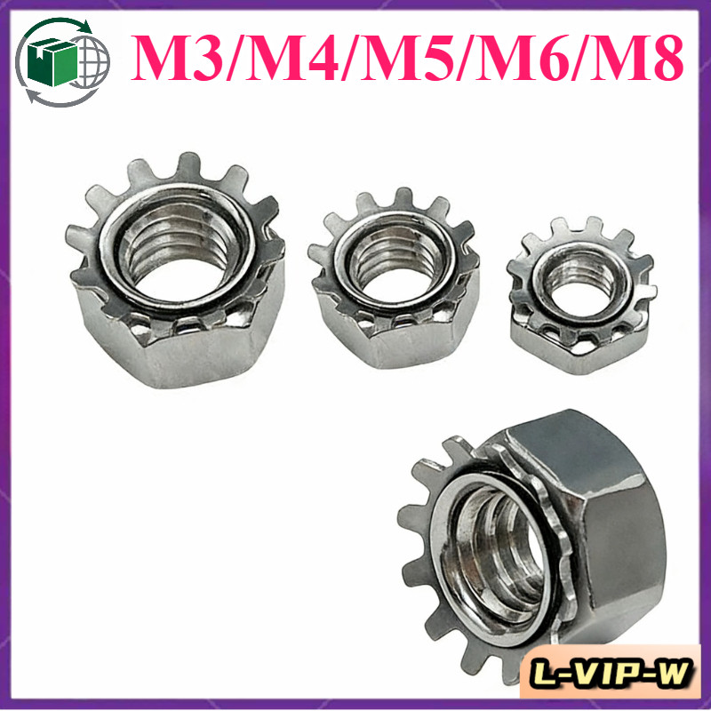 304 สแตนเลส K-type Nut ฟัน Nut Multi-ฟันดอกไม้ฟันอเมริกันสกรูหมวก M3/M4/M5/M6/M8 L-VIP-W