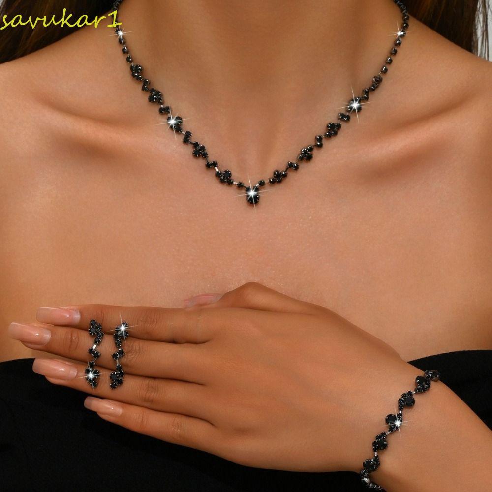 LUMEN ชุดจิวェلรีคริสตัล ต่างหูคริสตัลระยิบระยับ สร้อยคอและสร้อยข้อมือหรูหราสำหรับเจ้าสาว