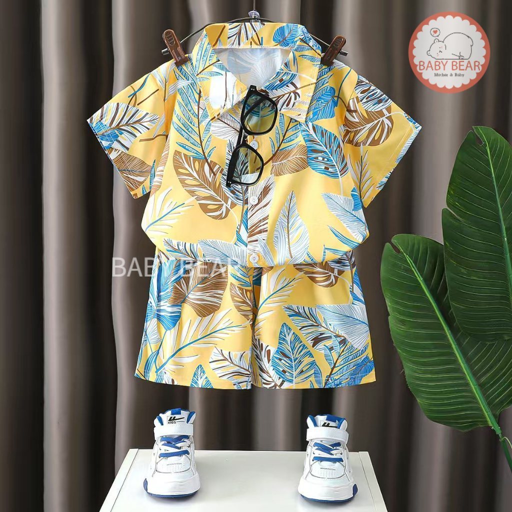 ชุดเซ็ตฮาวาย ชุดเซ็ตเสื้อเชิ้ตเด็ก เสื้อแขนสั้น+กางเกงขาสั้นฮาวายทะเล สงกรานต์ รูปที่ 4