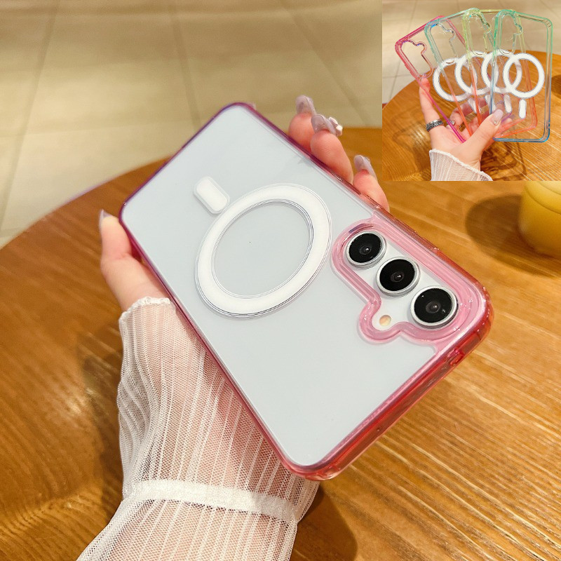เคสโทรศัพท์สีแม่เหล็กอะคริลิคใสเหมาะสําหรับ SamsungA57 A56 A55 A37A36 A17 A16 4G 5G กันกระแทกนิ่มฝาหลัง