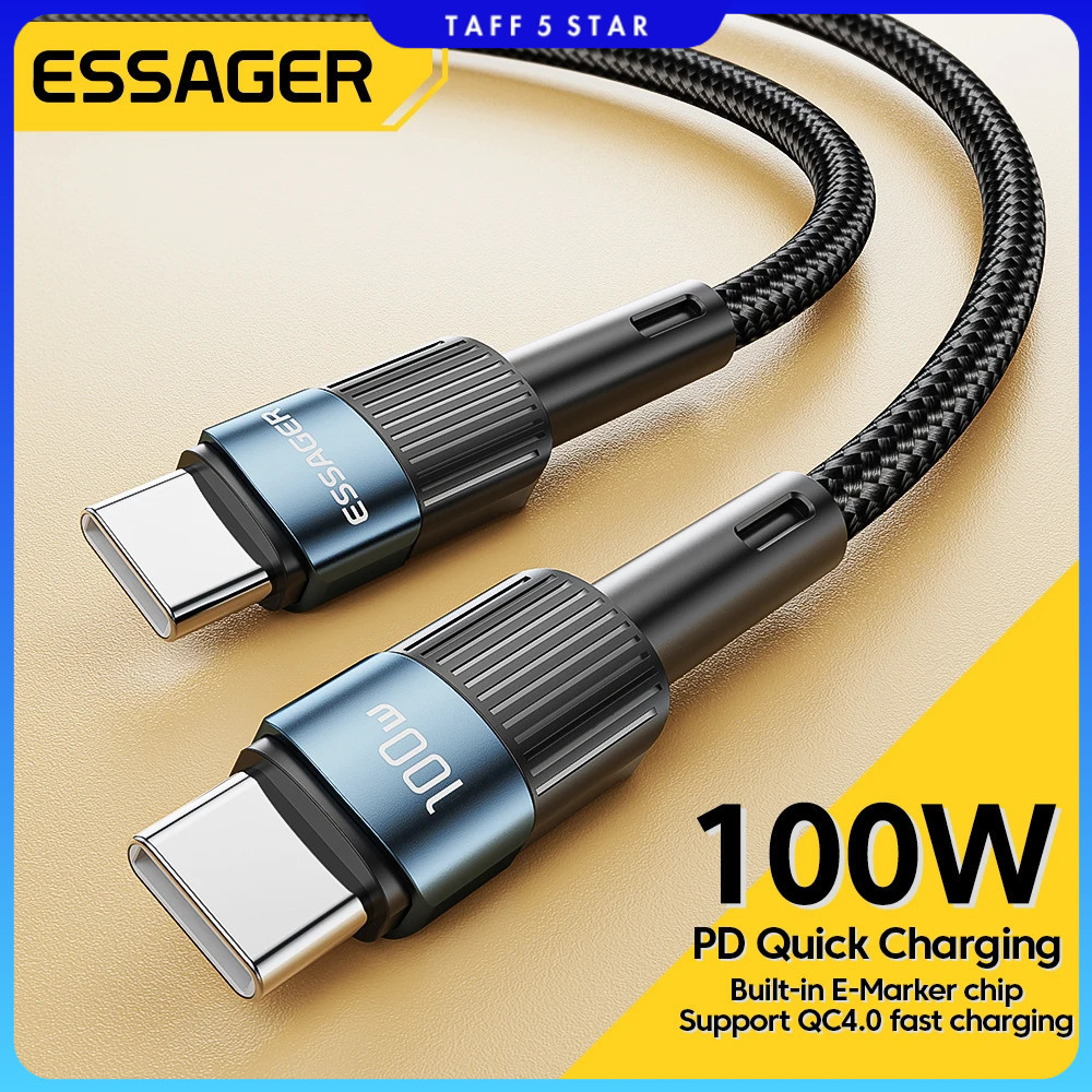 ESSAGER USB Type C ถึง Type C สายชาร์จข้อมูลอย่างรวดเร็ว QC4.0 5A 100W 2M - ES-X18