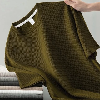 Chaistyle เสื้อยืดผู้ชาย ผ้าวาฟเฟิลคู่สวมลําลองทุกการแข่งขัน สีพื้น เสื้อผ้าผู้ชาย คอกลม ผ้าบางเบา หลวมสบาย แมทช์ง่าย
