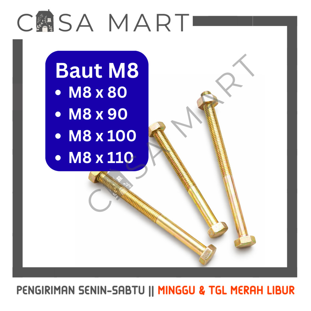 CASA MART Hex Nut Bolt 8mm Key Bolt 12 M8x80 M8x90 M8x100 M8x110 Bolt 8x80 8x90 8x100 8x110
