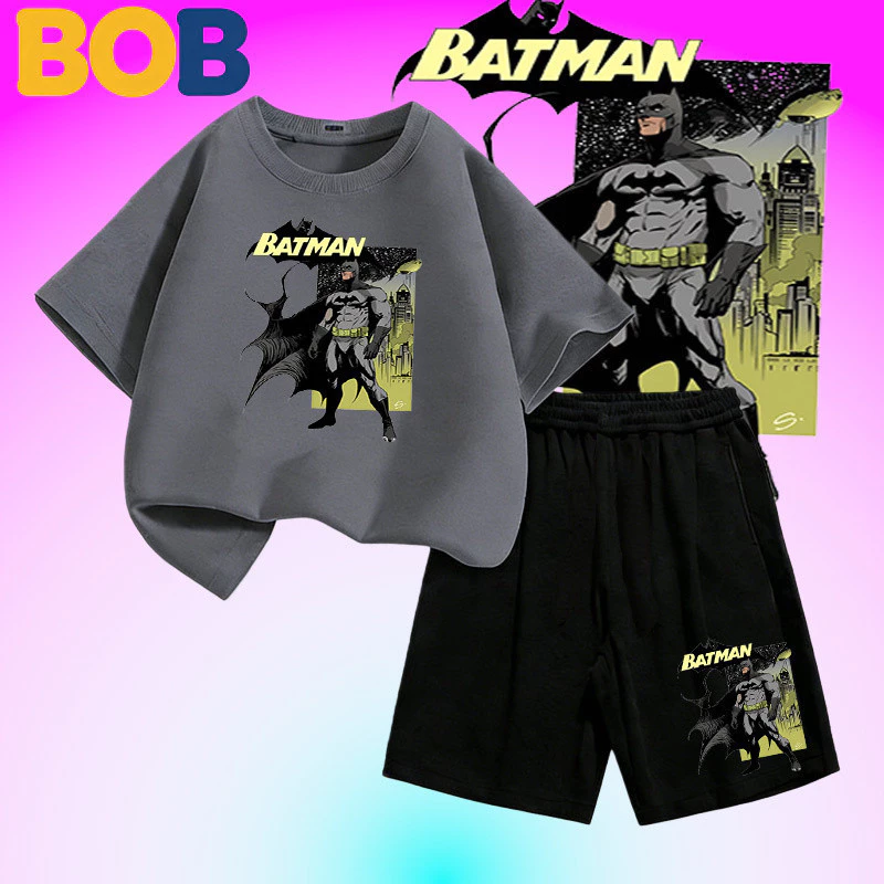 BOB [พร้อมส่ง] ชุดเด็กชาย Batman แบทแมน ชุดเซ็ตฮิต เสื้อแขนสั้น ผ้ามิกซ์คอตตอน ลายสกรีนชัดเจน ใส่เท่ห์