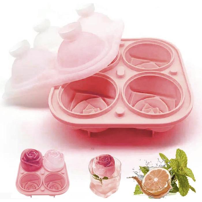 MAWAR Rose Silicone Ice Cube Mold 4 Grid Ice Cube Mold - F-10 - Pink by Fusion part