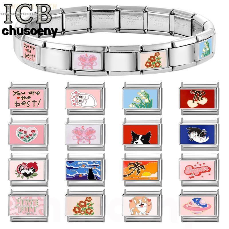 รูปสไตล์ร้อนอิตาเลี่ยน Charm สร้อยข้อมือ Fit 9 มม.สร้อยข้อมือสแตนเลส DIY เครื่องประดับทําอุปกรณ์เสริมบุคลิกภาพโมดูลสร้อยข้อมือเครื่องประดับตกแต่ง