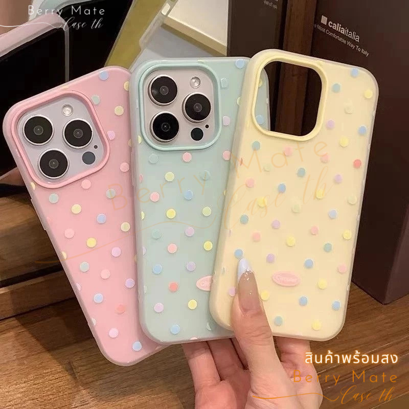 CODที่ไทย เคสสำหรับไอโฟน17 ลายจุดสีสันสดใส เคสครอบสองชั้นสีสัน For IPhone17 16 11PRO 12 13 PROMAX 15 14 PLUS 6/7/8 XR XS