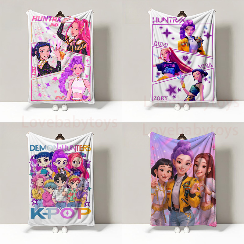 Kpop Demon Hunters เกาหลี Pop 3D พิมพ์ผ้าห่มขนแกะ Minky Sherpa โยน Cozy อะนิเมะ Gamer ผ้าห่มที่ไม่ซ้ํากันคริสต์มาสวันเกิดของขวัญ
