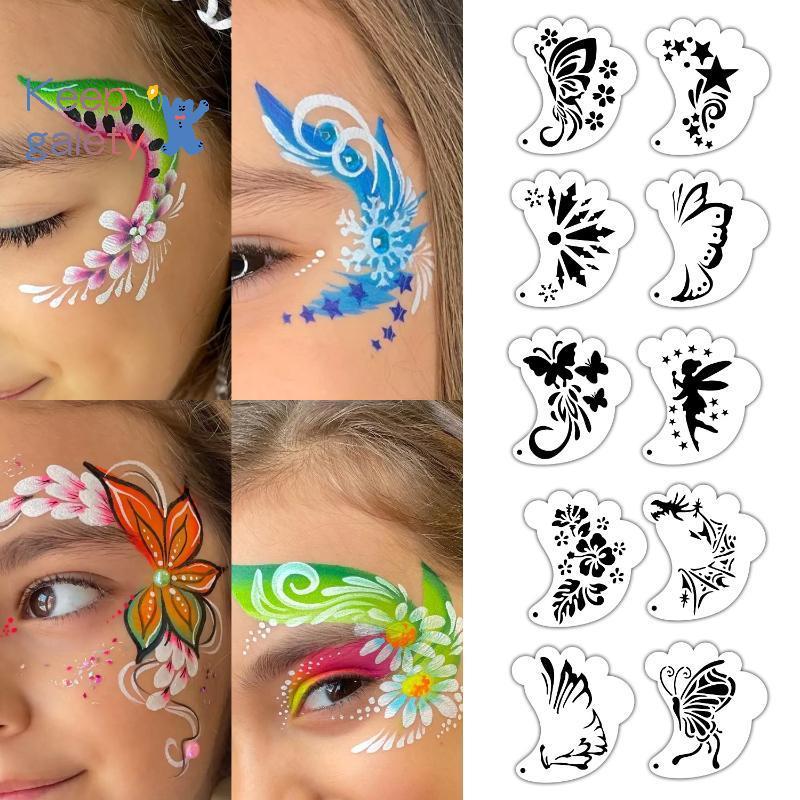 [Kpt-t] 16 ชิ้น Face Painting Tattoo Stencil ชุดนํากลับมาใช้ใหม่ Hollowed Body Art สี Stencils DIY ค