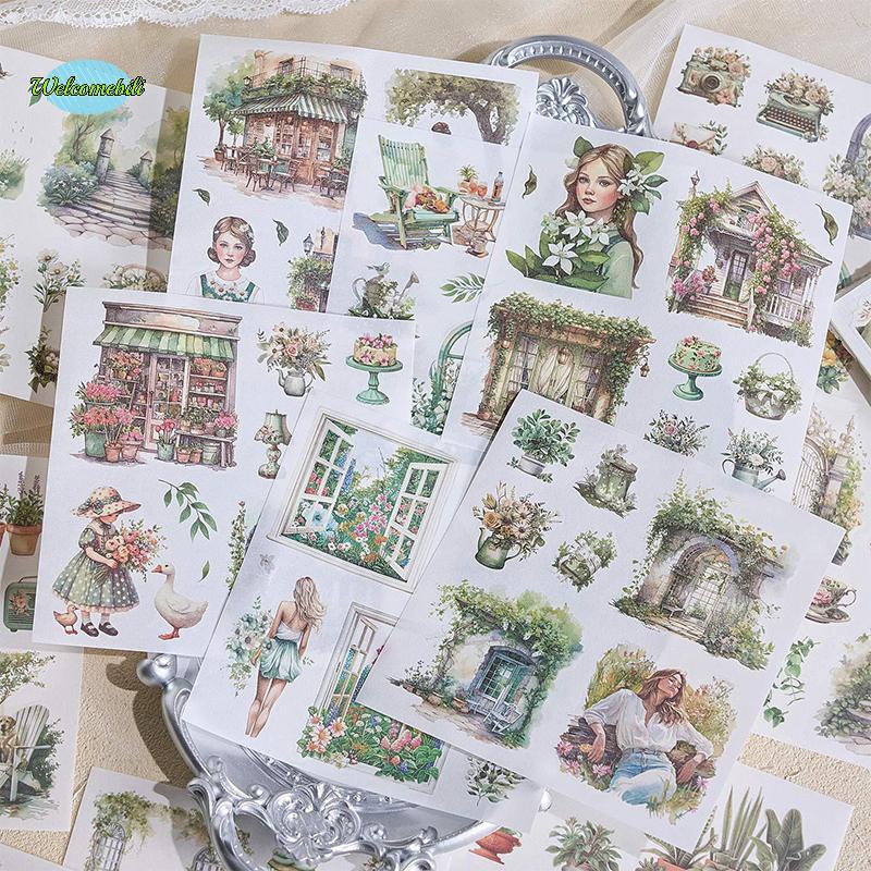 [WLB-t] Garden Journal Stiers, 50 แผ่น Washi Junk Journaling Stier Book, อุปกรณ์สมุดภาพ, สมุดสีน้ําส