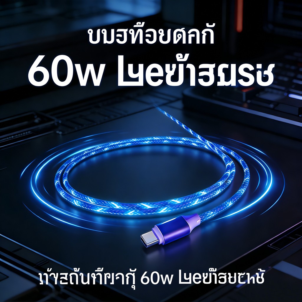 5A 60W Super Fast สายชาร์จ Type-C, Blue LED เรืองแสง Strip Light แฟลช Ultra-Cool แบบไดนามิกรถ Ambient Lighting, 1 M/1.5 M/2 M ใช้งานร่วมกับ Huawei และ Xiaomi ชาร์จโทรศัพท์ – โปรปัง