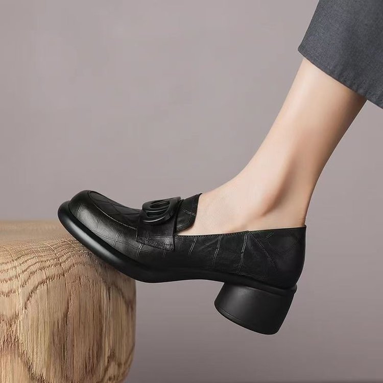 Chunky Single Deep Shoes pu Round Heel Mid-heel Low 3-5cm Toe Heel