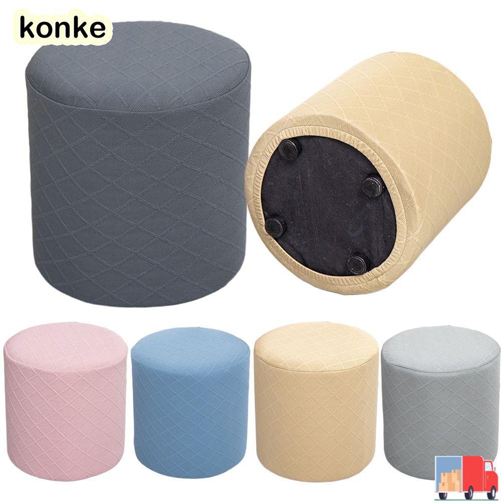 KONKE Jacquard Ottoman Cover, ผ้าคลุมสตูลทรงสี่เหลี่ยมทรงกลมนุ่ม, ห้องนั่งเล่นสตูลวางเท้าสีทึบยืดหยุ่นทนทาน