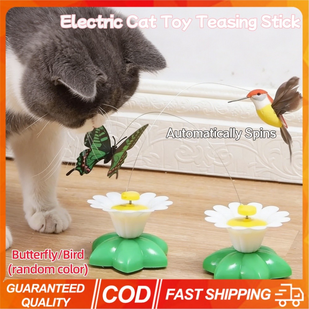 2PCS ไฟฟ้าของเล่นแมว Teasing Stick ผีเสื้อ/นกโดยอัตโนมัติ Spins Humming Intelligence การฝึกอบรมตลกสัตว์เลี้ยงแมว Self Hi ของเล่นสีสุ่ม