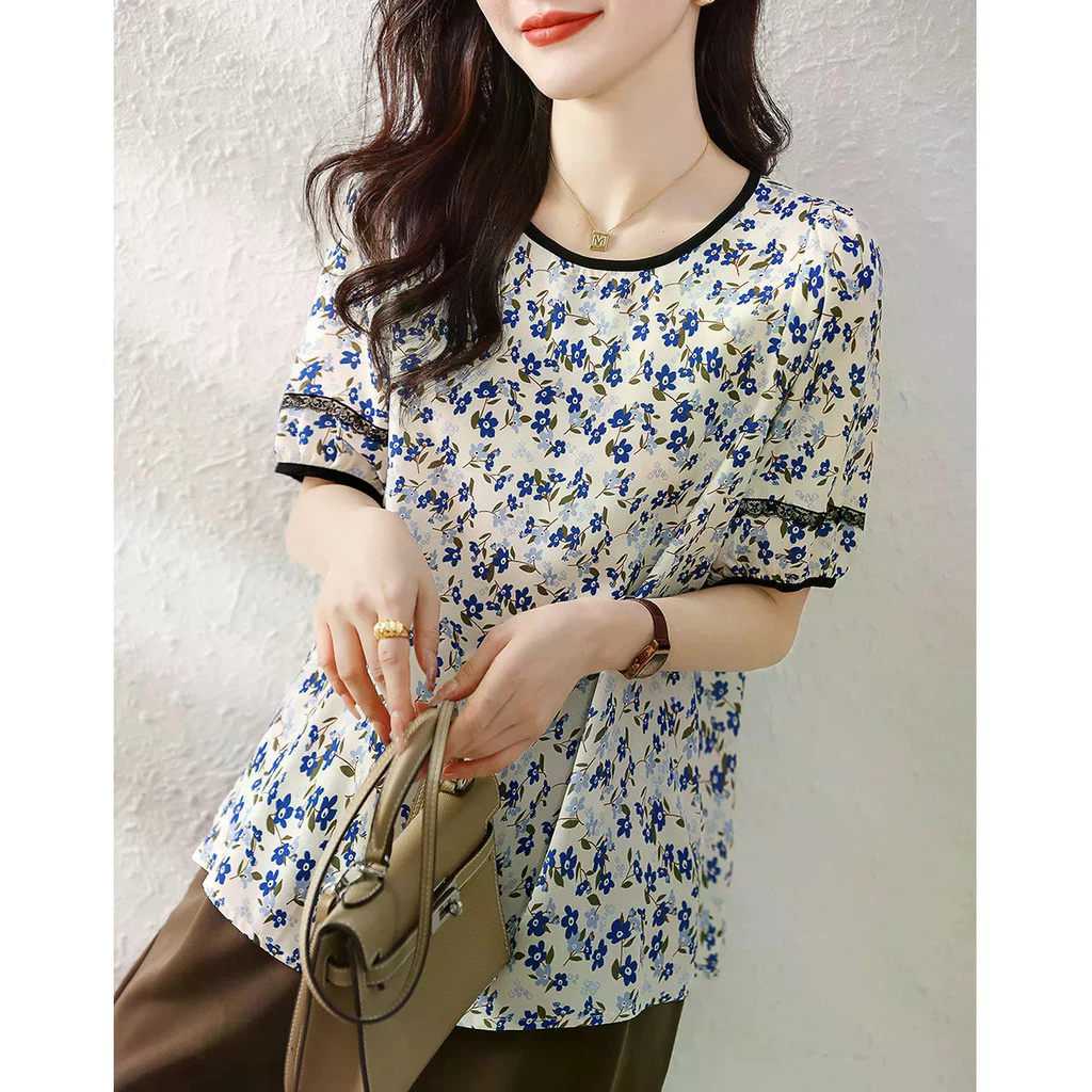 Breeze เสื้อผู้หญิงแขนสั้นลายดอกไม้ ไซส์ S-XL ทรงหลวมสไตล์เกาหลี thumbnail 4