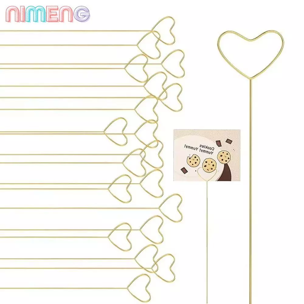 NIMENG 20 ชิ้นขาตั้งการ์ด,รูปหัวใจโลหะโปสการ์ดคลิป,แฟชั่น DIY เค้กผู้ถือการ์ดอวยพรสําหรับงานแต่งงาน
