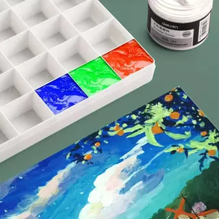 พาเลทสีพลาสติก 24 กริด ถาดสีพร้อมฝาปิดนุ่ม แบบพกพา กันรั่ว เหมาะสำหรับสีน้ำ อะคริลิค และสีน้ำมัน กล่องสี