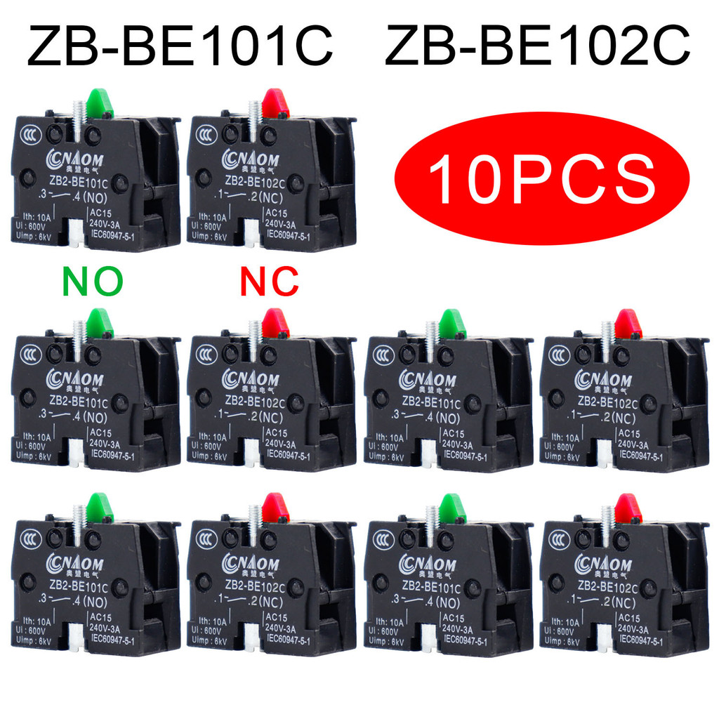 5/10pcs XB2 ZB2-BE101C ปุ่มอุปกรณ์เสริม 10A บล็อกปุ่มกดสวิทช์จอยสติ๊ก NC ZB-BE102C NO ZB2BE102C ZB2B