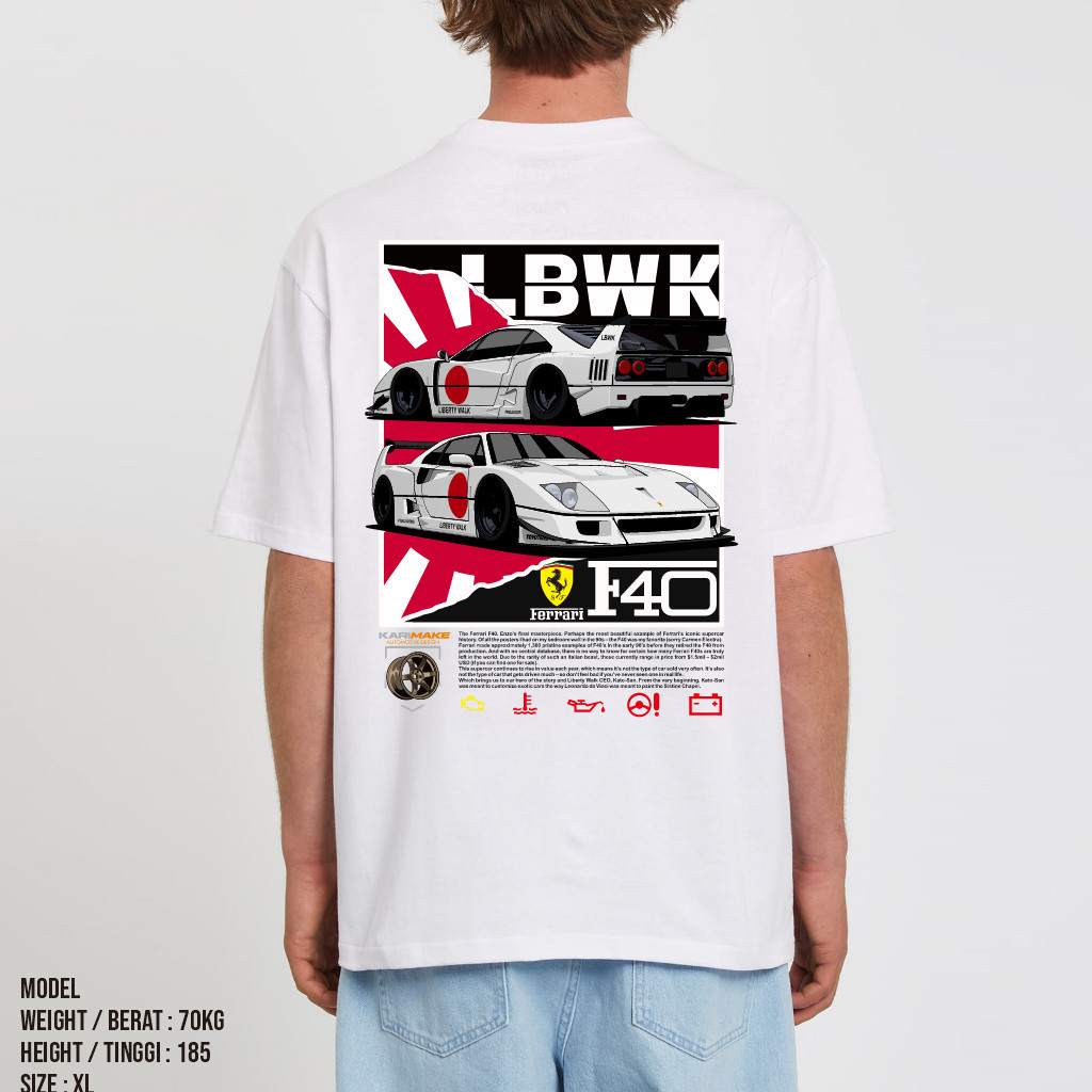 เสื้อยืดแขนสั้นผู้ชาย Ferrari F40 Liberty Walk พิมพ์ลาย racing ทำจากผ้าฝ้าย 100%