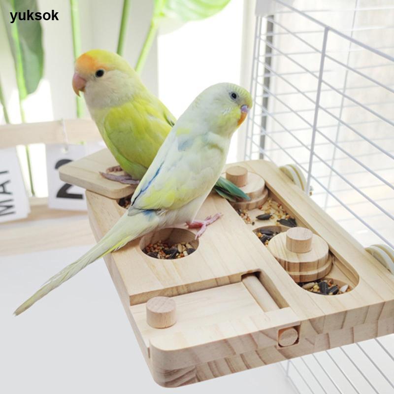 Yuksok ปริศนาไม้ Foraging Feeder ของเล่นกระตุ้นจิตสําหรับนกแก้วกระต่ายหนูแฮมสเตอร์ Guinea Pigs