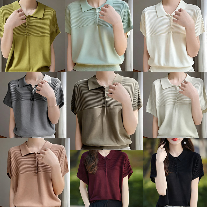 BG เสื้อถักแขนสั้นผู้หญิงรุ่นใหม่สำหรับฤดูร้อน คอปกโปโล สวมใส่สบาย ระบายอากาศได้ดี มีหลายสีให้เลือก #88015