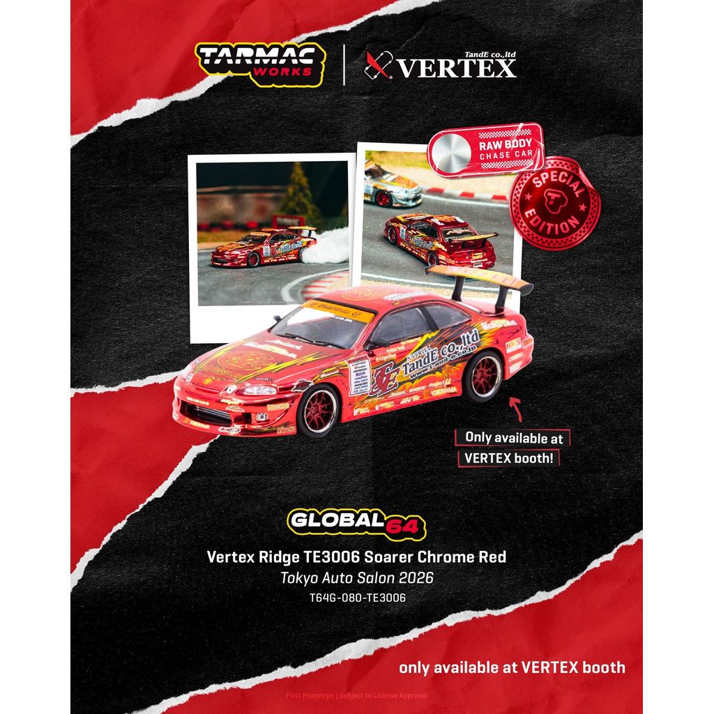 Tarmac Works 1:64 GLOBAL64 Vertex Ridge TE3006 Soarer Chrome Red Special Edition T64G-080-TE3006