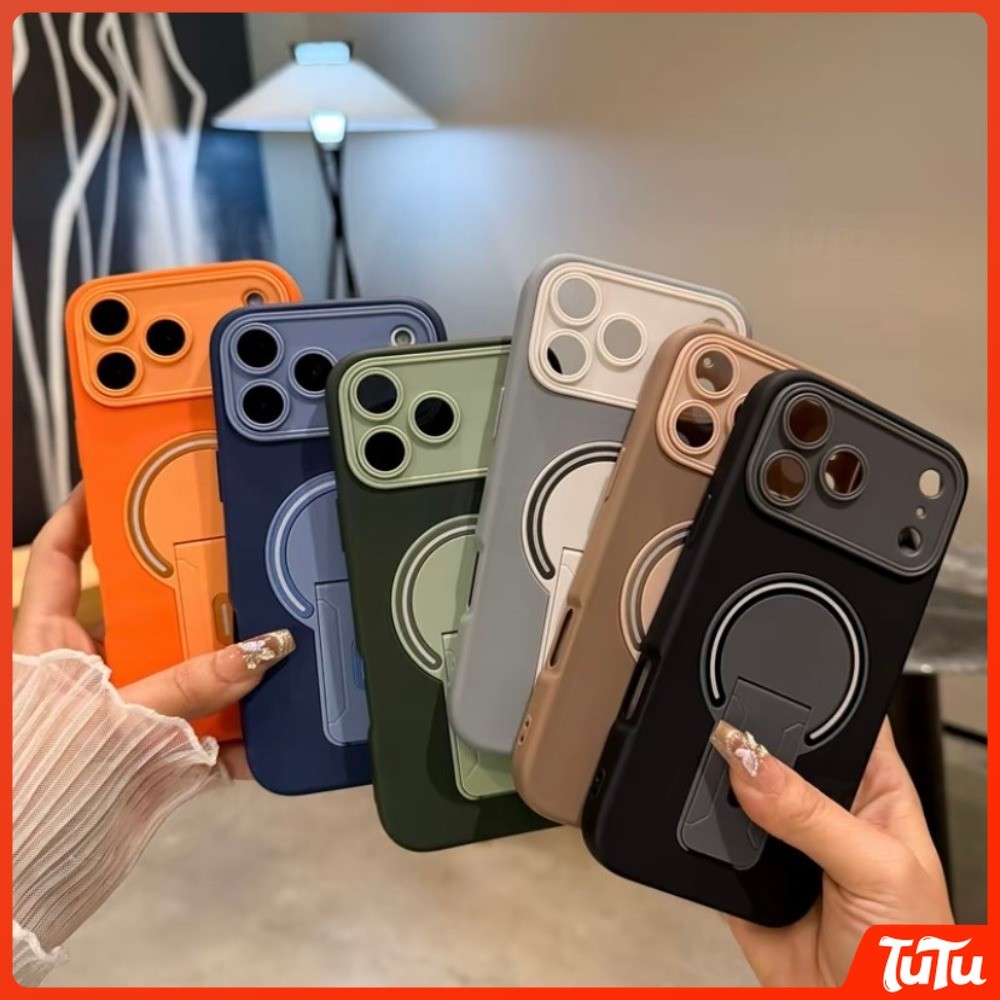 TuTu Skin-Like Frosted Magnetic Phone Caseมาพร้อมกับขาตั้งโทรศัพท์วัสดุนุ่มสําหรับiPhone 17Air 17 16 15 14 13 12 11Pro Max Plusสี-Blockedเคสโทรศัพท์ฝาครอบ